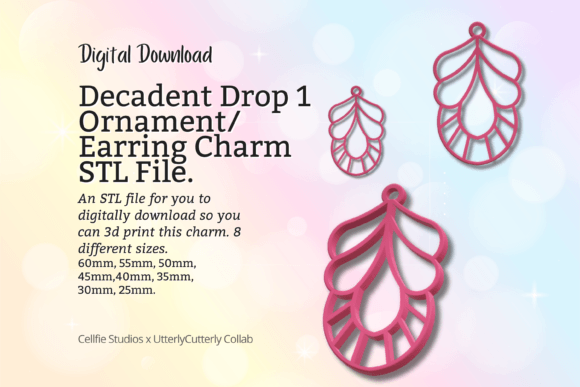 Decadent Drop 1 Earring Charm STL File - A Versatile and Elegant 3D Printing Solution