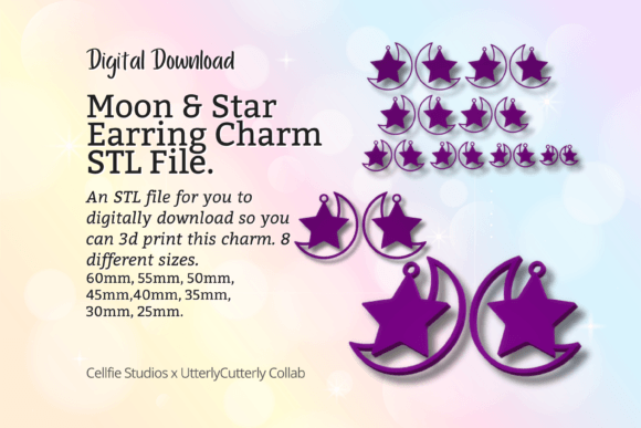 Explore Moon Star Earring Charm STL File - Dig