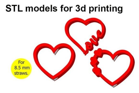 Set Hearts Straw Topper STL File
