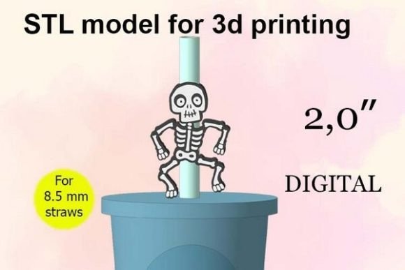 Spooky Skeleton Straw Topper STL File: A Charming Addition to Your Halloween Decor